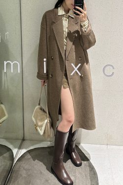 Gray Reversible Cashmere Coat for Women - High-End Woolen Jacket, Mid-Length, Korean Style, Autumn Winter 2024 Fashion