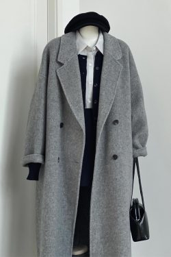 Gray Reversible Cashmere Coat for Women - High-End Woolen Jacket, Mid-Length, Korean Style, Autumn Winter 2024 Fashion