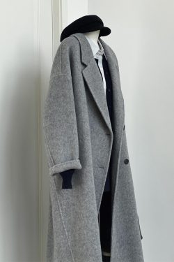 Gray Reversible Cashmere Coat for Women - High-End Woolen Jacket, Mid-Length, Korean Style, Autumn Winter 2024 Fashion
