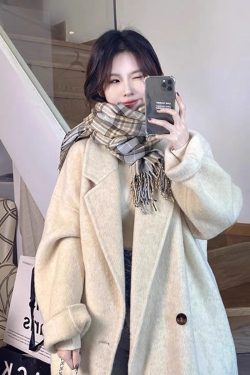 Gray Reversible Cashmere Coat for Women - High-End Woolen Jacket, Mid-Length, Korean Style, Autumn Winter 2024 Fashion