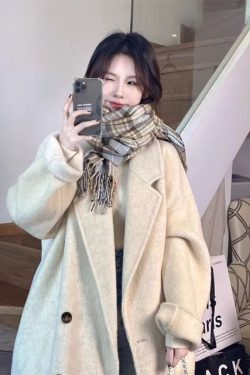 Gray Reversible Cashmere Coat for Women - High-End Woolen Jacket, Mid-Length, Korean Style, Autumn Winter 2024 Fashion