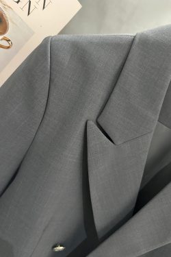 Gray Short Sleeve Suit Jacket for Women - Thin Summer Blazer, Trendy Korean Style 2025 Fashion, High-End Professional Look