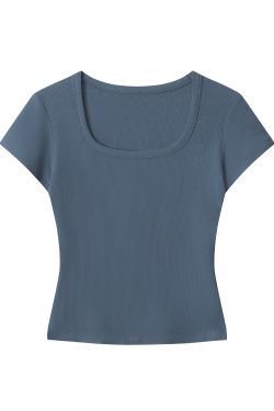 Gray Slim Fit Short-Sleeve U-Neck T-Shirt for Women, Summer Sports Base Layer, Casual Essential