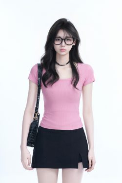 Gray Slim Fit Short-Sleeve U-Neck T-Shirt for Women, Summer Sports Base Layer, Casual Essential