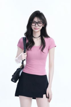 Gray Slim Fit Short-Sleeve U-Neck T-Shirt for Women, Summer Sports Base Layer, Casual Essential