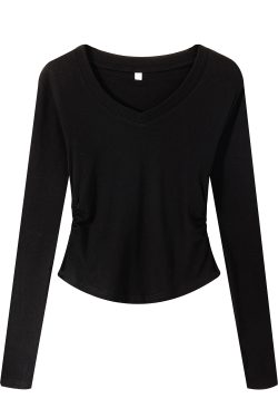 Gray Square-Neck Slim-Fit Cropped Short Sleeve T-Shirt for Women - American Style Summer Top