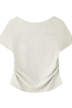 Gray Square-Neck Slim-Fit Cropped Short Sleeve T-Shirt for Women - American Style Summer Top