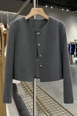 Gray Stylish Short Coat for Women - High-End Little Chanel Style, Versatile Elegant Outerwear for Spring and Autumn 2025
