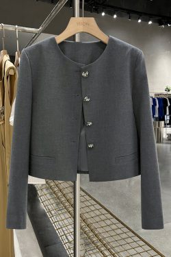 Gray Stylish Short Coat for Women - High-End Little Chanel Style, Versatile Elegant Outerwear for Spring and Autumn 2025
