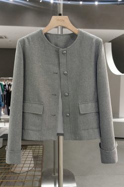 Gray Textured Wind Coat for Women - High-Quality Short Jacket for Spring & Autumn, Trendy Socialite Style