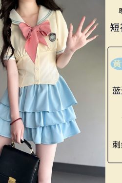 Gray Women's Summer JK Uniform Set with Puff Skirt and Cake Skirt - Trendy 2024 College Style