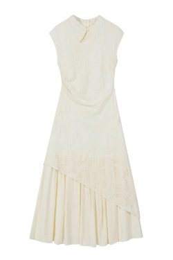 Green Chinese Style Retro Qipao Dress with Heavy Embroidery, Faux Two-Piece Look, Women's National Wind Fashion