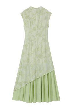 Green Chinese Style Retro Qipao Dress with Heavy Embroidery, Faux Two-Piece Look, Women's National Wind Fashion