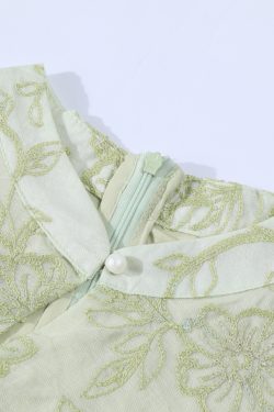 Green Chinese Style Retro Qipao Dress with Heavy Embroidery, Faux Two-Piece Look, Women's National Wind Fashion