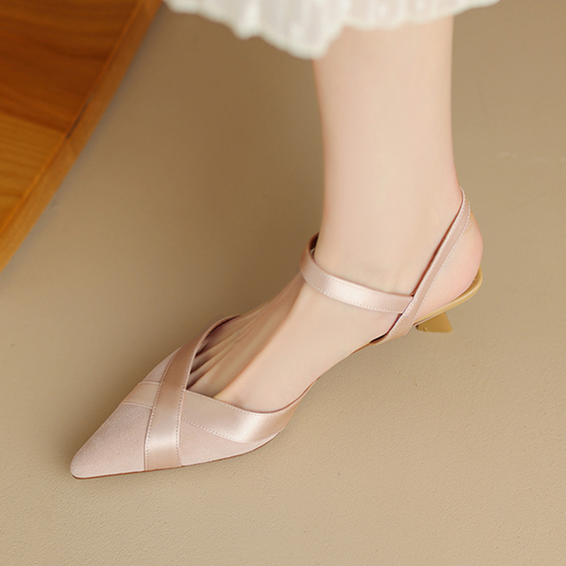 Green High-Heeled Sandals for Women - Genuine Leather, Closed-Toe, Thin Heel, Single Strap, Chanel Style, Elegant Evening Footwear Green High-Heeled Sandals for Women - Genuine Leather, Closed-Toe, Thin Heel, Single Strap, Chanel Style, Elegant Evening Footwear