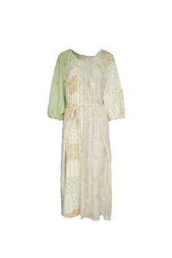 Green Island Long Summer Floral Dress - Women's Loose Embroidered Mesh Spliced Puff Sleeve Maxi Dress, Vintage Style