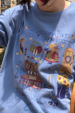 Green Short Sleeve Vintage T-Shirt for Women with Japanese Retro Girl Print, Loose Fit Pure Cotton Summer Top