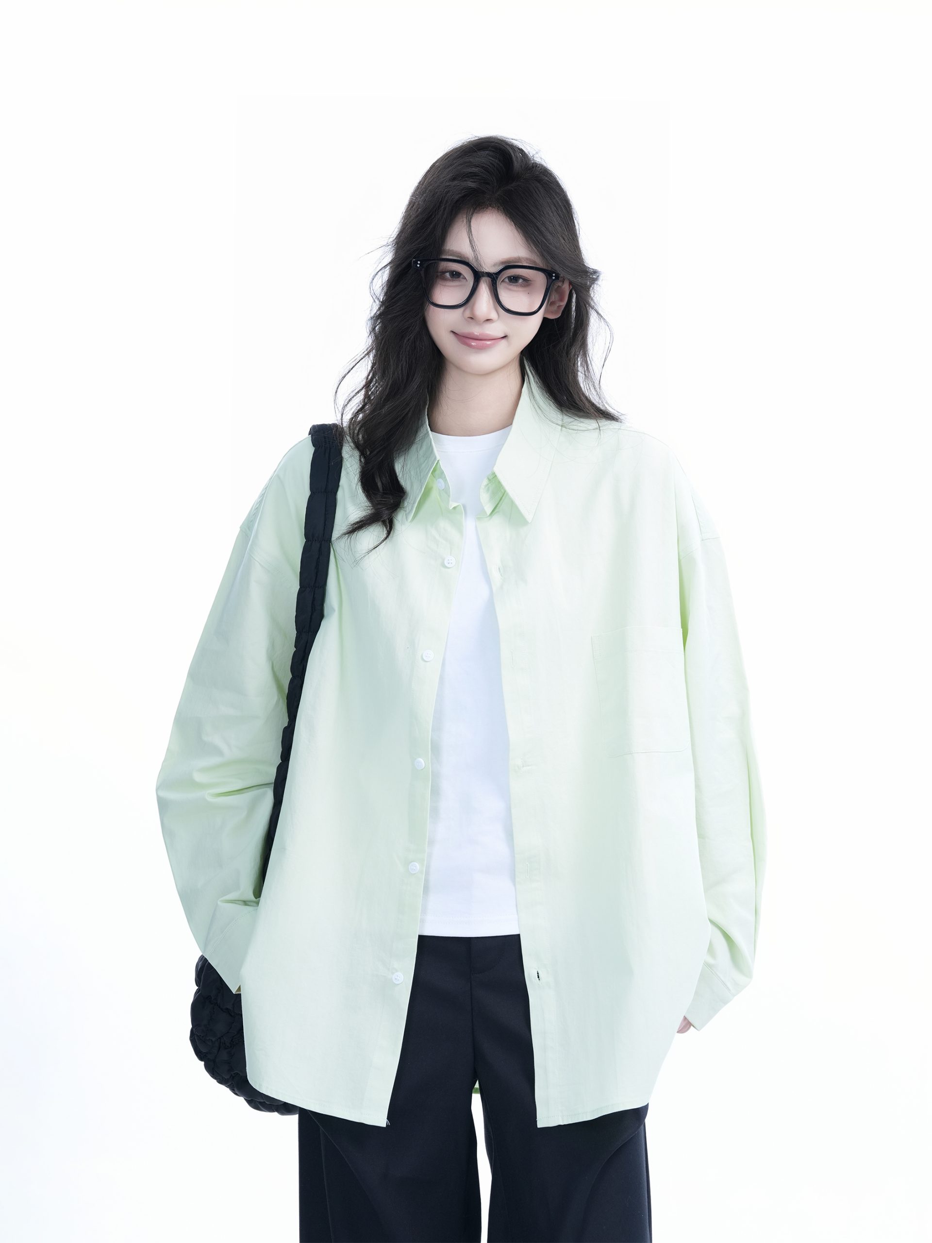 Green Solid Color Long Sleeve Shirt for Women - "Sit and Eat Until the Mountains Are Empty" Mambo Wind - Spring Loose Fit Fashion Trend Green Solid Color Long Sleeve Shirt for Women - "Sit and Eat Until the Mountains Are Empty" Mambo Wind - Spring Loose Fit Fashion Trend