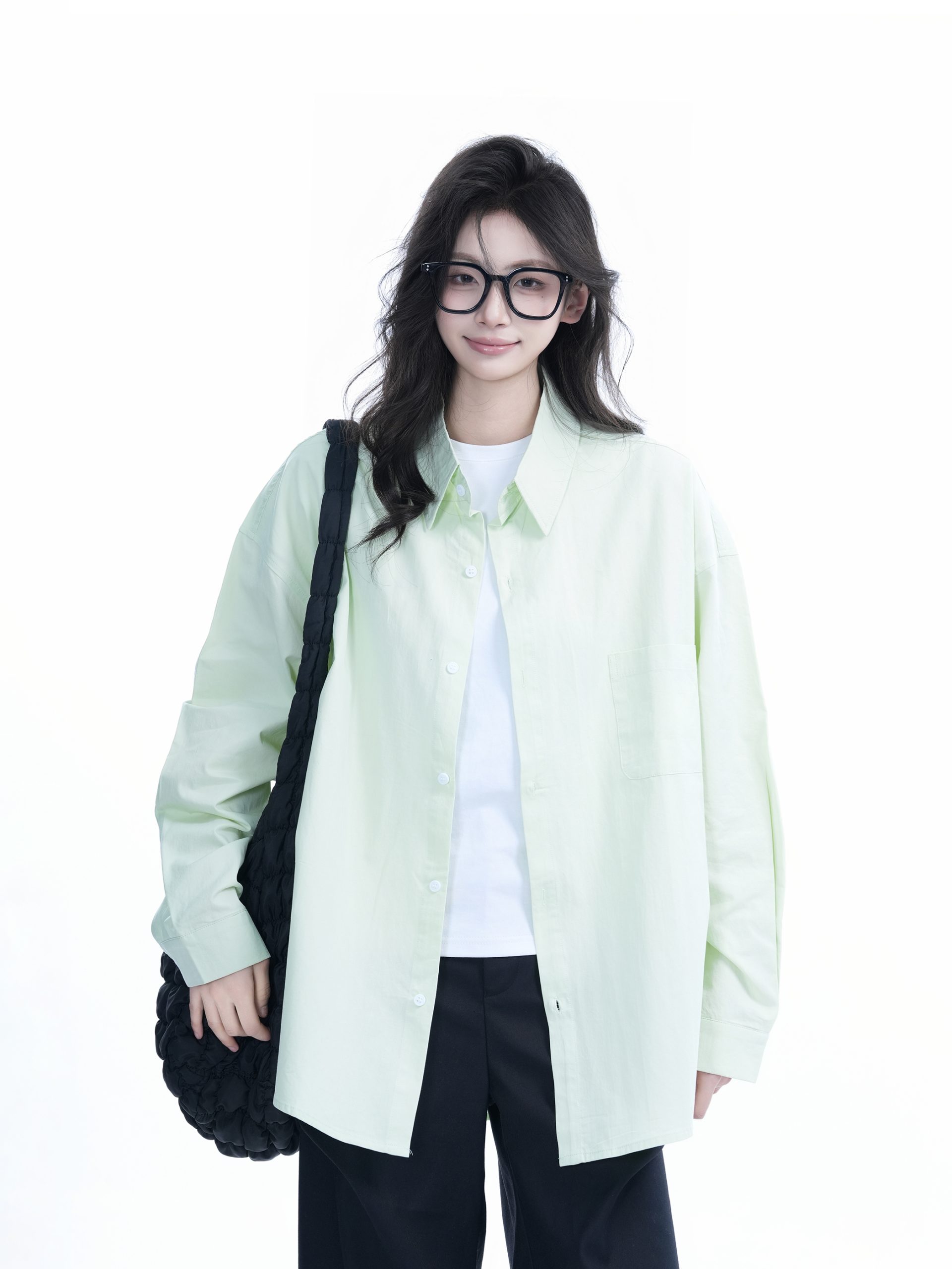Green Solid Color Long Sleeve Shirt for Women - "Sit and Eat Until the Mountains Are Empty" Mambo Wind - Spring Loose Fit Fashion Trend Green Solid Color Long Sleeve Shirt for Women - "Sit and Eat Until the Mountains Are Empty" Mambo Wind - Spring Loose Fit Fashion Trend