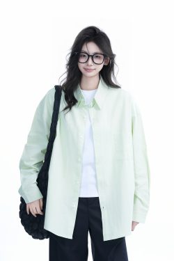 Green Solid Color Long Sleeve Shirt for Women -