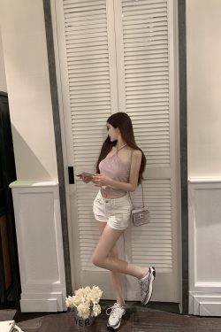 Halter Neck Vest Top with Blue Diamond Design - Pure Desire Style, Trendy Y2K Fashion for Effortless Chic Look