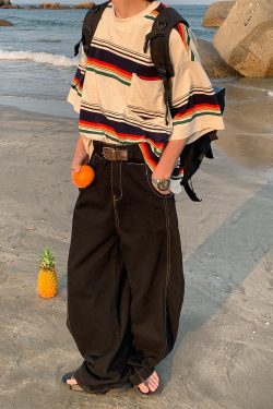 Handmade American Vintage Black Loose Straight Leg Cowboy Pants for Men and Women | 90s Inspired High-Quality Fashion Bottoms