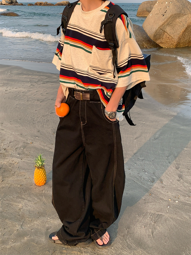 Handmade American Vintage Black Loose Straight Leg Cowboy Pants for Men and Women | 90s Inspired High-Quality Fashion Bottoms Handmade American Vintage Black Loose Straight Leg Cowboy Pants for Men and Women | 90s Inspired High-Quality Fashion Bottoms