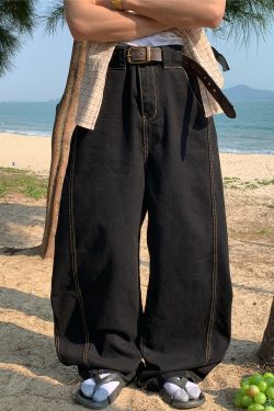 Handmade American Vintage Black Loose Straight Leg Cowboy Pants for Men and Women | 90s Inspired High-Quality Fashion Bottoms