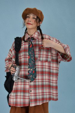 Handmade American Vintage Brushed Plaid Short Sleeve Shirt for Men and Women – Casual Versatile Fashion Staple, New Arrival