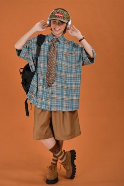 Handmade American Vintage Brushed Plaid Short Sleeve Shirt for Men and Women – Casual Versatile Fashion Staple, New Arrival