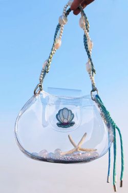 Handmade Beaded Transparent Fish Tank Bag - Cute Summer Underarm Crossbody Bag for Unique Niche Style