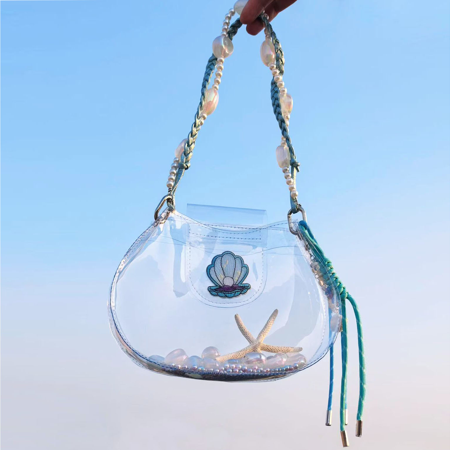 Handmade Beaded Transparent Fish Tank Bag - Cute Summer Underarm Crossbody Bag for Unique Niche Style Handmade Beaded Transparent Fish Tank Bag - Cute Summer Underarm Crossbody Bag for Unique Niche Style
