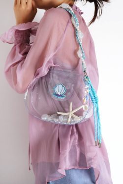 Handmade Beaded Transparent Fish Tank Bag - Cute Summer Underarm Crossbody Bag for Unique Niche Style