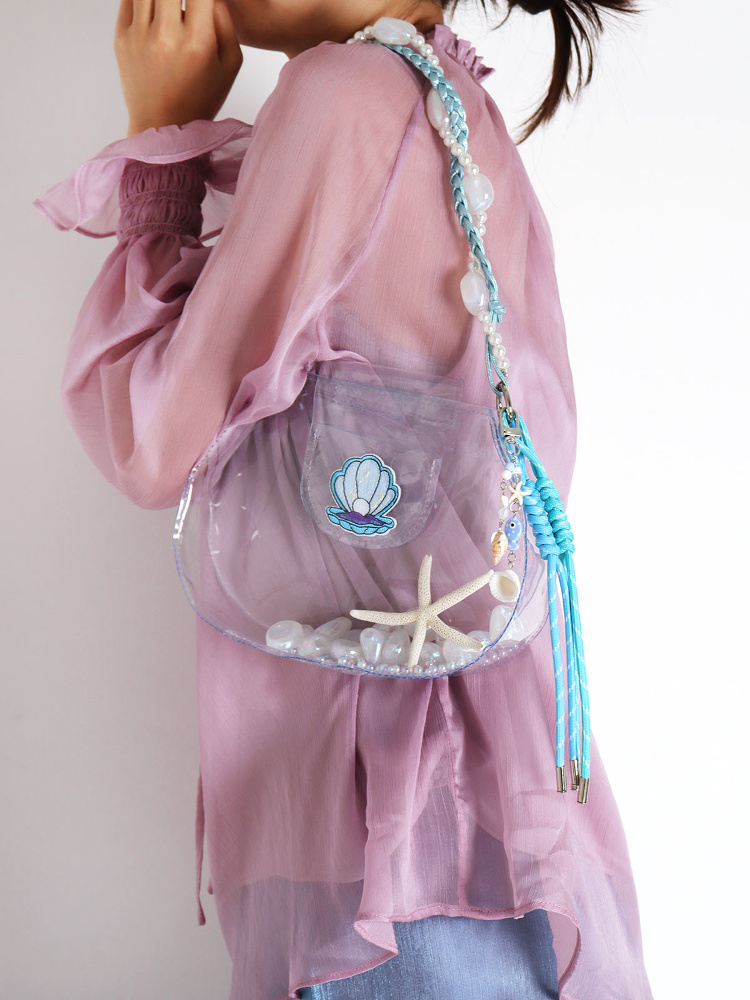 Handmade Beaded Transparent Fish Tank Bag - Cute Summer Underarm Crossbody Bag for Unique Niche Style Handmade Beaded Transparent Fish Tank Bag - Cute Summer Underarm Crossbody Bag for Unique Niche Style