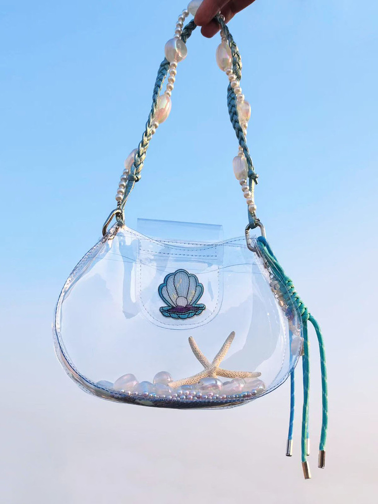 Handmade Beaded Transparent Fish Tank Bag - Cute Summer Underarm Crossbody Bag for Unique Niche Style Handmade Beaded Transparent Fish Tank Bag - Cute Summer Underarm Crossbody Bag for Unique Niche Style