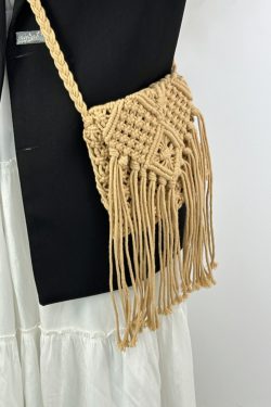 Handmade Bohemian Straw Woven Bag with Tassels - 2024 Hollow Shoulder Crossbody Beach Bag for Women
