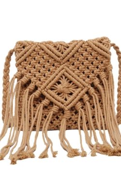Handmade Bohemian Straw Woven Bag with Tassels - 2024 Hollow Shoulder Crossbody Beach Bag for Women
