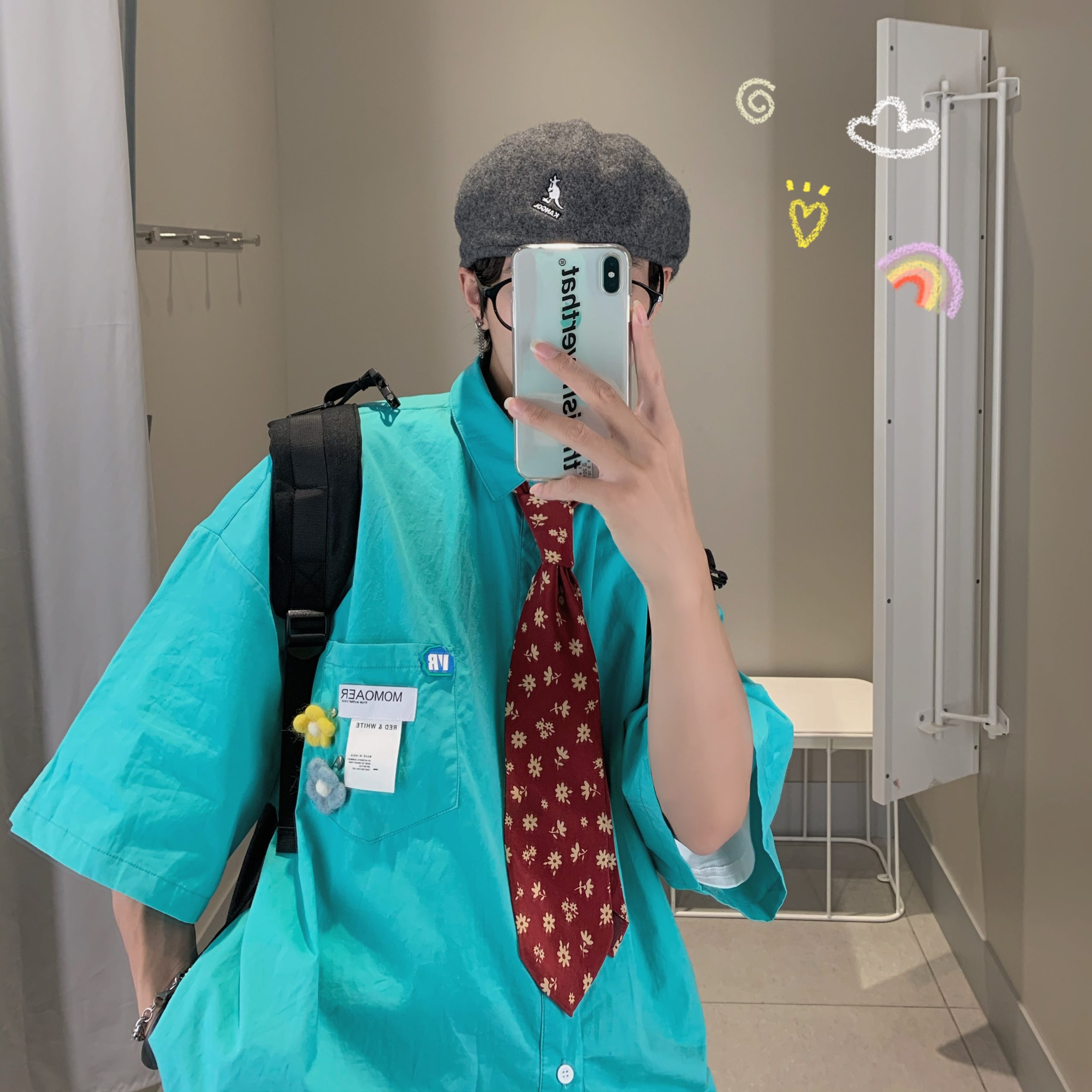 Handmade Brooch Flower Loose Shirt - Lake Blue Solid Color Short Sleeve Top for Students - Versatile Fashion Essential Handmade Brooch Flower Loose Shirt - Lake Blue Solid Color Short Sleeve Top for Students - Versatile Fashion Essential