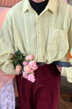 Handmade French Vintage Hollowed Long Sleeve Shirt - Autumn Lazy Style Loose Trendy Top for a Chic 90s-Inspired Look