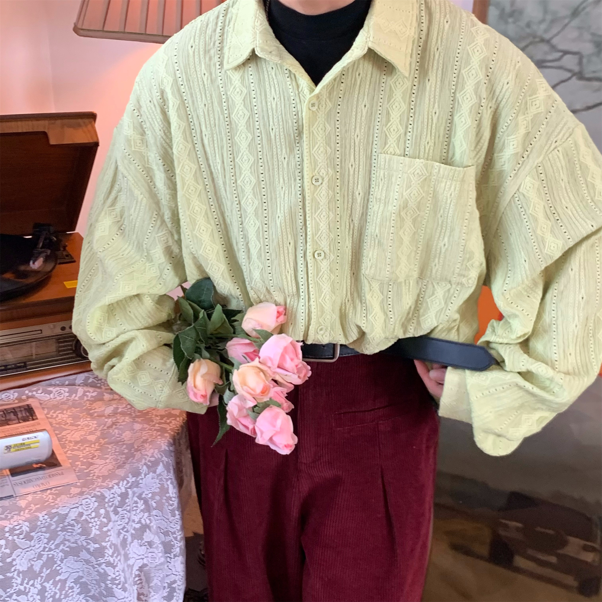 Handmade French Vintage Hollowed Long Sleeve Shirt - Autumn Lazy Style Loose Trendy Top for a Chic 90s-Inspired Look Handmade French Vintage Hollowed Long Sleeve Shirt - Autumn Lazy Style Loose Trendy Top for a Chic 90s-Inspired Look