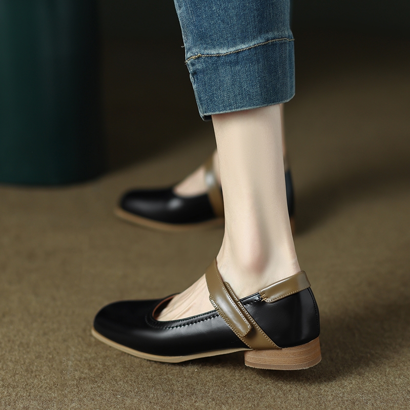 Handmade Genuine Leather Color-Blocked Mary Jane Shoes for Women, Retro Low-Heeled Flats for Spring and Autumn 2025 Handmade Genuine Leather Color-Blocked Mary Jane Shoes for Women, Retro Low-Heeled Flats for Spring and Autumn 2025