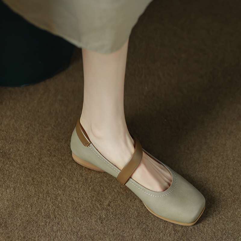 Handmade Genuine Leather Color-Blocked Mary Jane Shoes for Women, Retro Low-Heeled Flats for Spring and Autumn 2025 Handmade Genuine Leather Color-Blocked Mary Jane Shoes for Women, Retro Low-Heeled Flats for Spring and Autumn 2025
