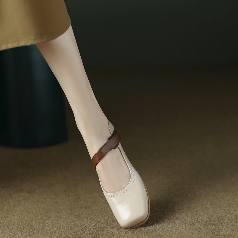 Handmade Genuine Leather Color-Blocked Mary Jane Shoes for Women, Retro Low-Heeled Flats for Spring and Autumn 2025 Handmade Genuine Leather Color-Blocked Mary Jane Shoes for Women, Retro Low-Heeled Flats for Spring and Autumn 2025