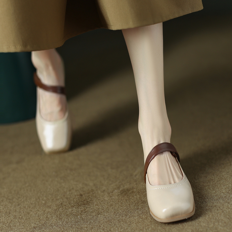 Handmade Genuine Leather Color-Blocked Mary Jane Shoes for Women, Retro Low-Heeled Flats for Spring and Autumn 2025 Handmade Genuine Leather Color-Blocked Mary Jane Shoes for Women, Retro Low-Heeled Flats for Spring and Autumn 2025