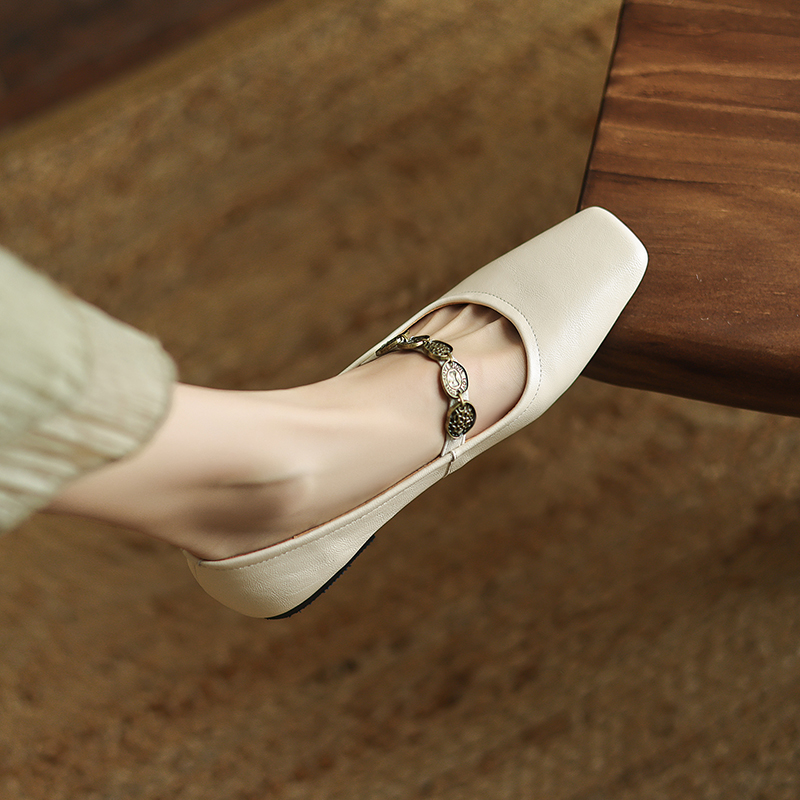 Handmade Genuine Leather One-Strap Mary Jane Flat Shoes for Women - Retro Chinese Style, Artistic Design, Vintage Charm Handmade Genuine Leather One-Strap Mary Jane Flat Shoes for Women - Retro Chinese Style, Artistic Design, Vintage Charm