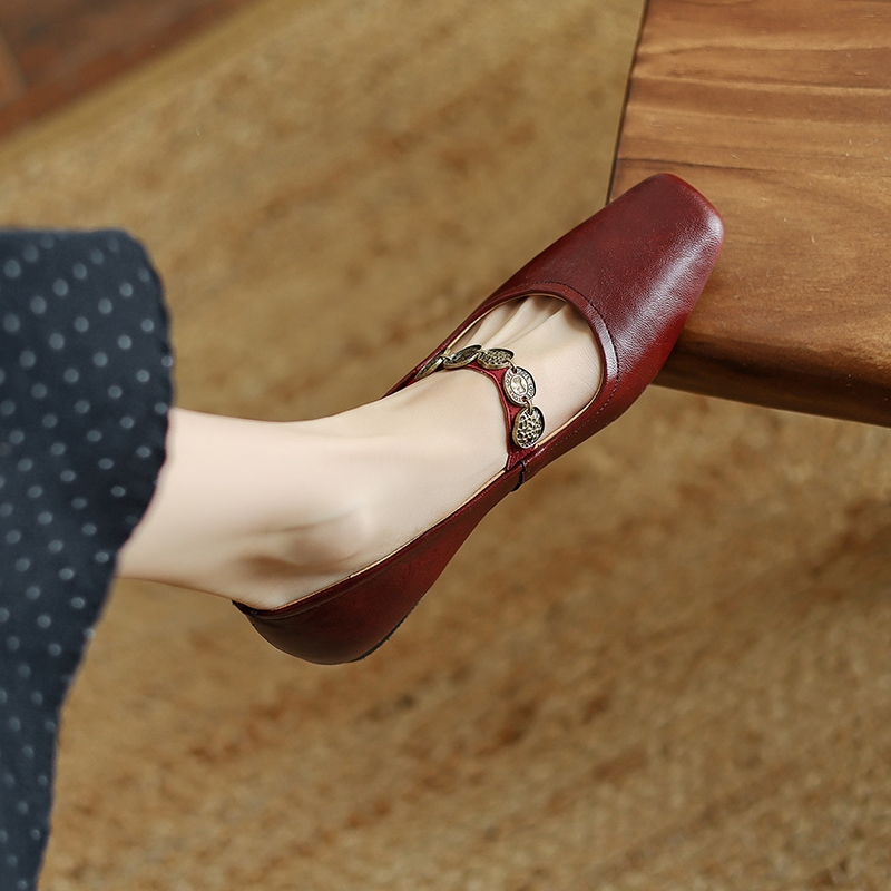 Handmade Genuine Leather One-Strap Mary Jane Flat Shoes for Women - Retro Chinese Style, Artistic Design, Vintage Charm Handmade Genuine Leather One-Strap Mary Jane Flat Shoes for Women - Retro Chinese Style, Artistic Design, Vintage Charm