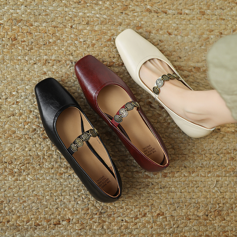 Handmade Genuine Leather One-Strap Mary Jane Flat Shoes for Women - Retro Chinese Style, Artistic Design, Vintage Charm Handmade Genuine Leather One-Strap Mary Jane Flat Shoes for Women - Retro Chinese Style, Artistic Design, Vintage Charm