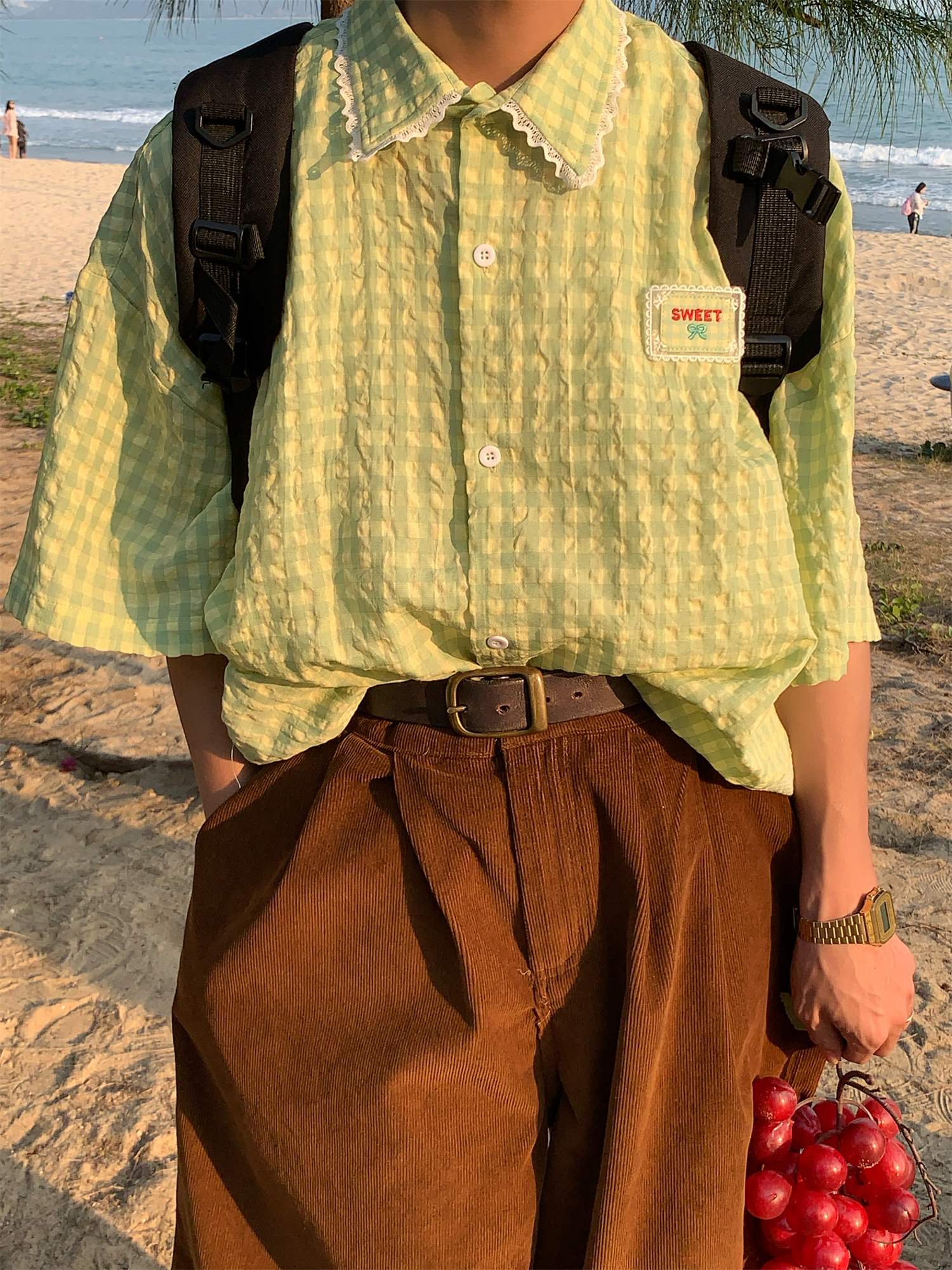 Handmade Japanese Retro Plaid Short Sleeve Shirt with Lace Trim for Women - Summer Loose Puff Sleeve Top Handmade Japanese Retro Plaid Short Sleeve Shirt with Lace Trim for Women - Summer Loose Puff Sleeve Top