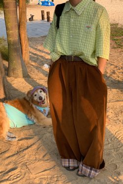 Handmade Japanese Retro Plaid Short Sleeve Shirt with Lace Trim for Women - Summer Loose Puff Sleeve Top