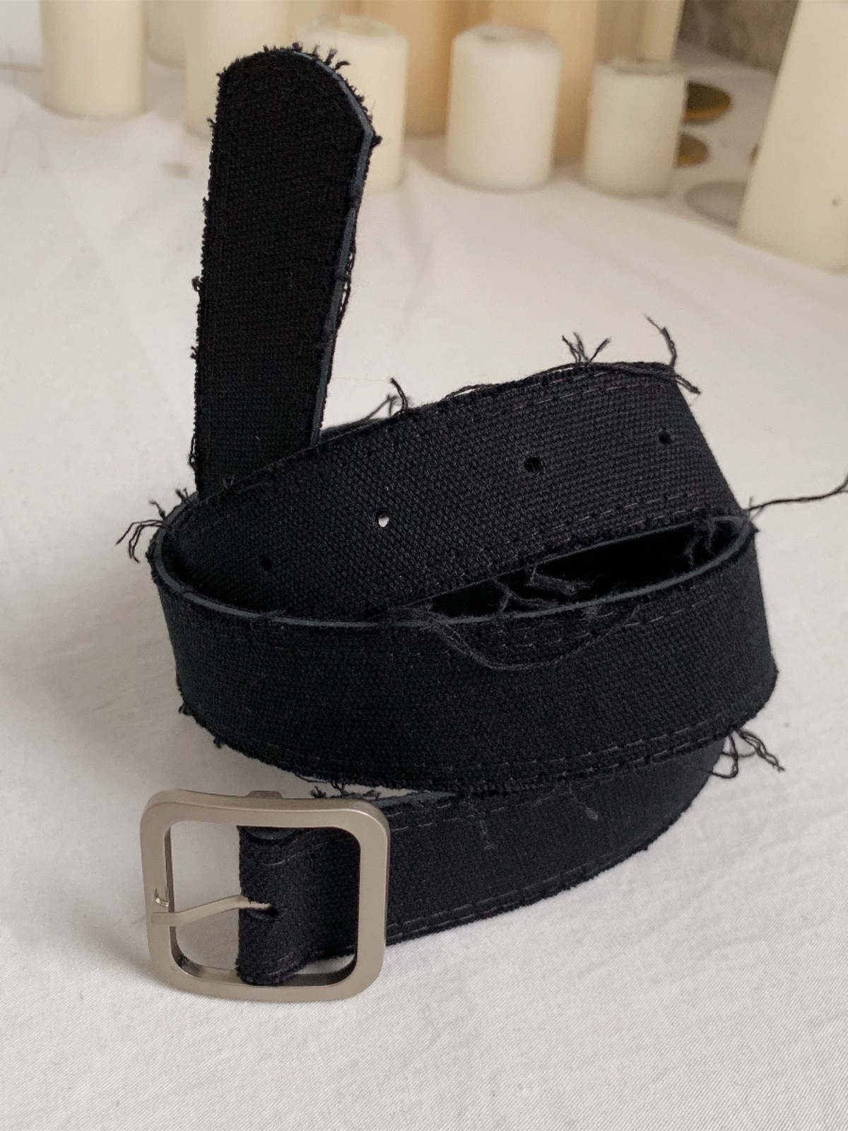 Handmade Mohair Edge Fabric Waist Belt - Black Unisex Harajuku Style, Versatile Design with Simple Buckle Handmade Mohair Edge Fabric Waist Belt - Black Unisex Harajuku Style, Versatile Design with Simple Buckle
